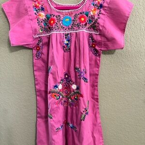 Girls' Pink Embroidered Mexican-style Dress